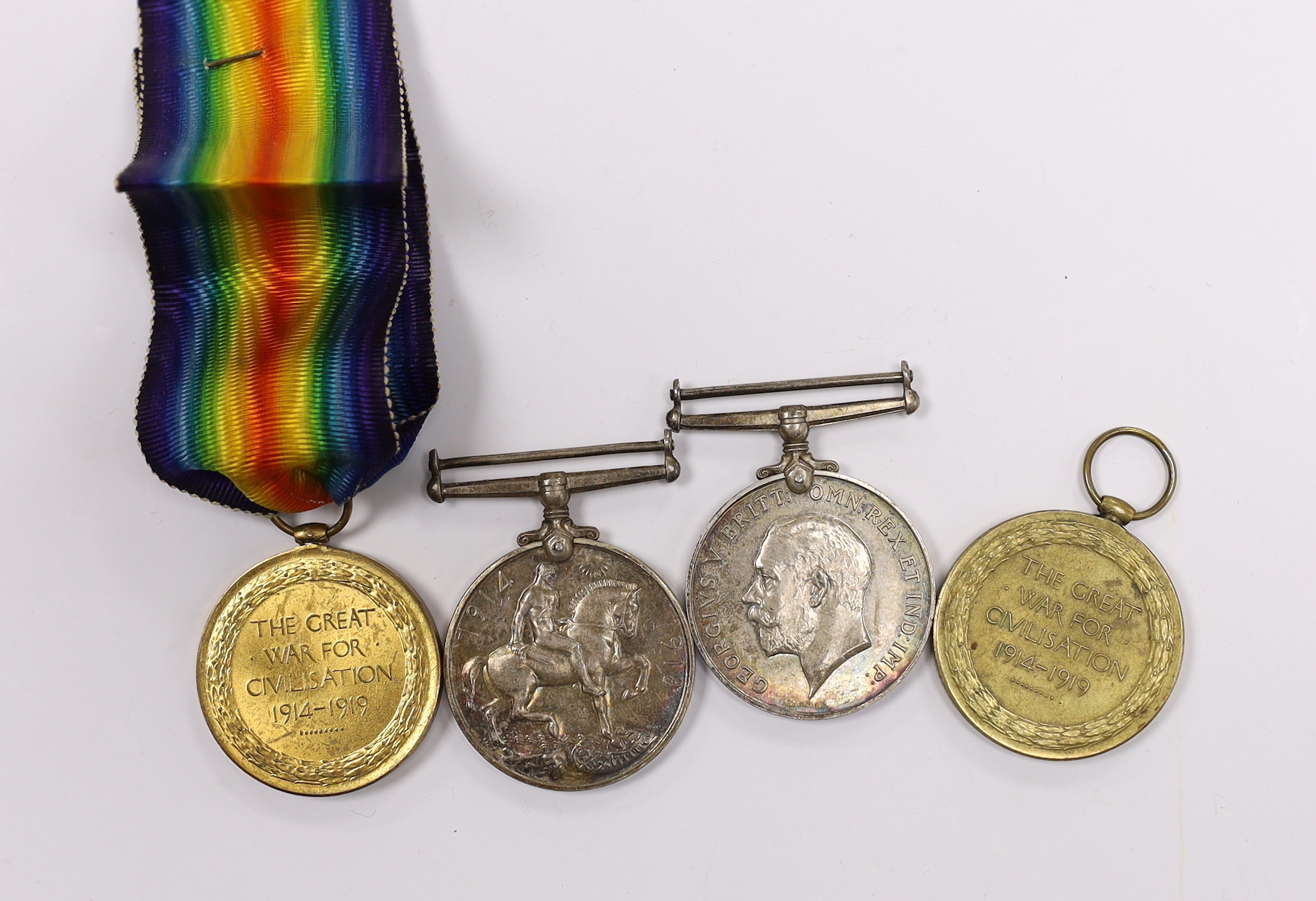 Two pairs of First World War campaign medals, both comprising the War Medal and Victory Medal; to Cpl. H.G. Margerson R.A. And Pte. F.E. Walker E.R. of York V.